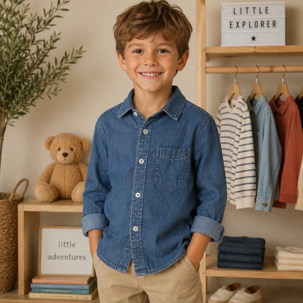 Boden Boys Blue Long Sleeve Chambray Shirt 7-8